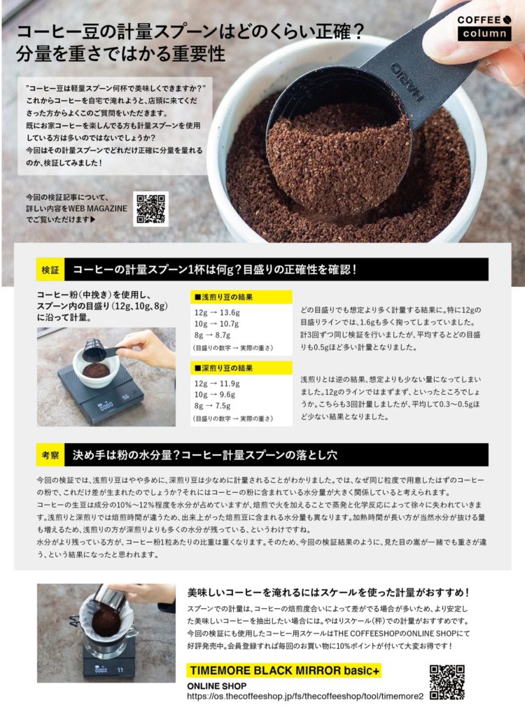 コーヒー豆の計量スプーンはどのくらい正確？分量を重さではかる重要性